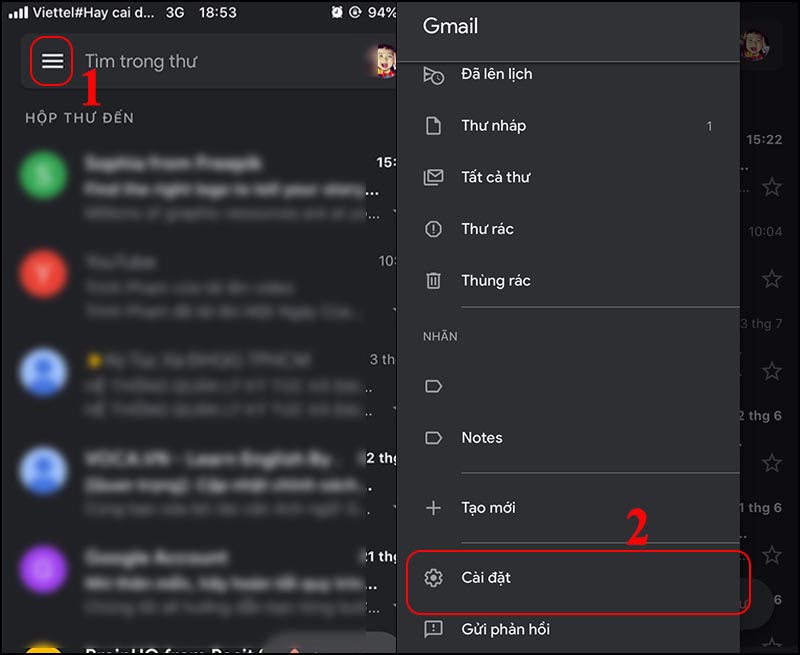 V&agrave;o C&agrave;i đặt của Gmail
